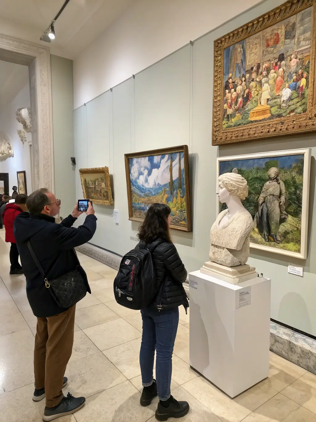 A captivating image of an art exhibition featuring works by local artists, with visitors admiring the diverse range of styles and mediums.